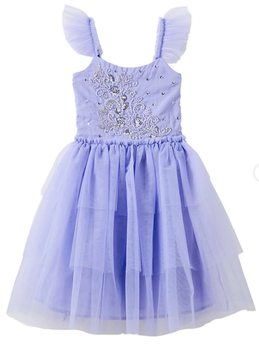 Lavender Tulle Party Dress for Girls with Embellished Bodice